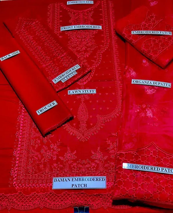 Premium Lawn by QALAMKAR - MB-2505 Red Elegance