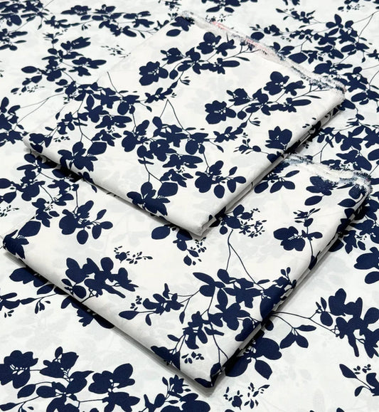 FLORAL Navy Blue &  White PRINTED 2PC D-5